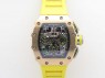 RM011 RG Chronograph SS Case KVF 1:1 Best Edition Crystal Skeleton Dial On Yellow Rubber Strap A7750