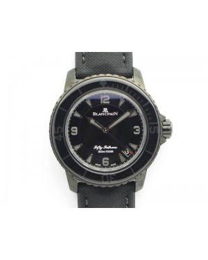 Fifty Fathoms PVD Dark Knight ZF 1:1 Best Edition Black Dial On Sail-canvas Strap A1315