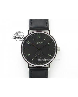 Tangente SS Black Dial On Black Leather Strap A2813