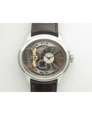 Millennium Series 15350 SS V9F 1:1 Best Edition Skeletonal Dial On Dark Brown Leather Strap A4101