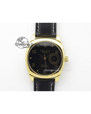 Cellini Date YG Black Dial Numeral Markers On Black Leather Strap A2824