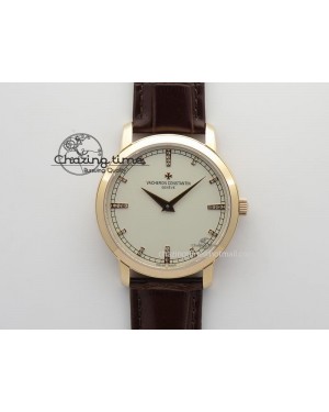 VC RG UT Best Edition White Dial Diamond Markers On Brown Leather Strap