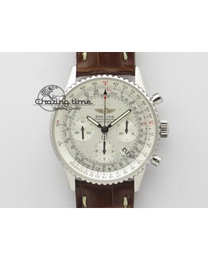 Navitimer 01 BP Maker 1:1 SS White Dial Numeral Markers On Brown Leather Strap A7750