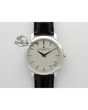 VC SS UT Best Edition White Dial Sticks Markers On Black Leather Strap