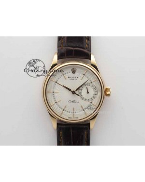 Cellini Date VF Best Edition RG White Dial Stick Markers On Brown Leather Strap A3165