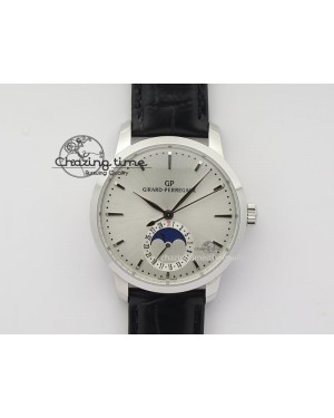GP Moonphase SS Silver Dial On Black Leather Strap On Cal.GP033MO