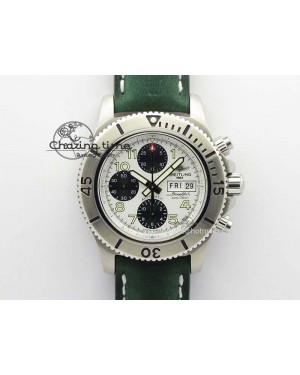 SuperOcean SteelFish SS White Dial On Green Leather Strap A7750
