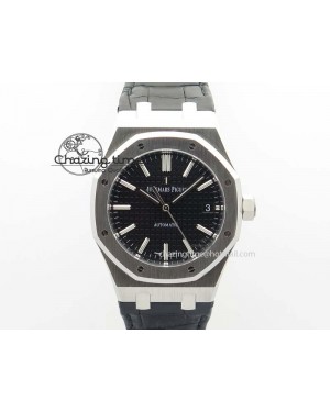 Royal Oak 37mm 15450 SS JF 1:1 Best Edition Black Dial On Black Leather Strap A3120