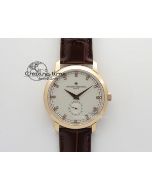 VC Sec@6 RG UT Best Edition White Dial Diamond Markers On Brown Leather Strap