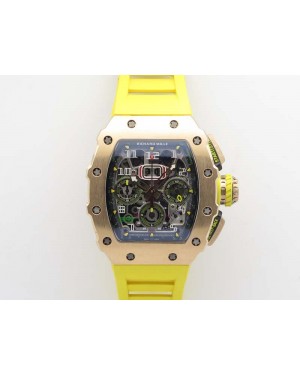 RM011 RG Chronograph RG Case KVF 1:1 Best Edition Crystal Skeleton Dial On Yellow Rubber Strap A7750