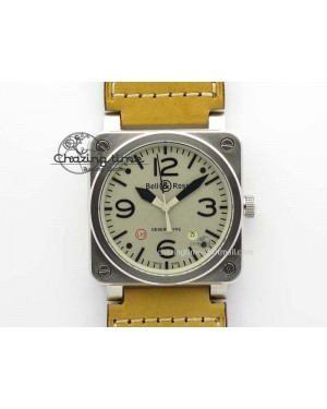 BR 03-92 SS Desert Type 42MM Gray Dial On Leather Strap MIYOTA 9015
