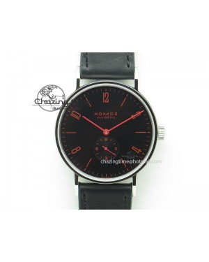 Tangente SS Black Dial Red Number Markers On Black Leather Strap A2813