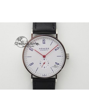 Tangente SS White Dial On Blue Number Markers Red Handset On Black Leather Strap A2813