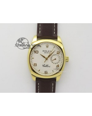 Cellini Date YG White Numeral Dial On Brown Leather Strap A2824