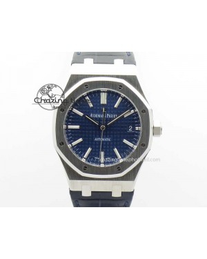 Royal Oak 37mm 15450 SS JF 1:1 Best Edition Blue Dial On Blue Leather Strap A3120
