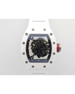 RM055 Real White Ceramic Case KVF Best Edition Skeleton Dial Red On Rubber Strap MIYOTA8215
