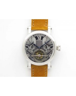 Speake Marin SS Case Silver Dial On Brown Leather Strap Asian EQ Tourbillon (Free Leather Strap)