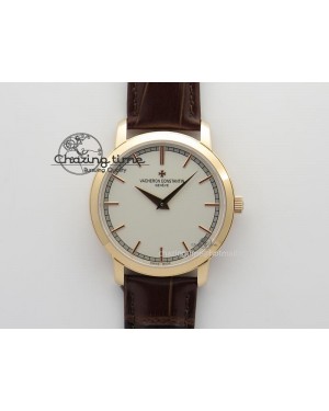 VC RG UT Best Edition White Dial Sticks Markers On Brown Leather Strap