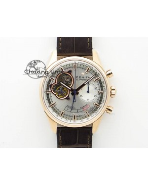 El Primero RG AXF Silver Dial on Brown Leather Strap Asian Manual Winding Chronograph Movement