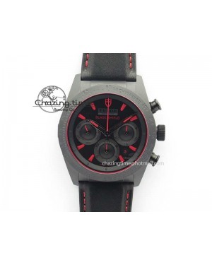 Black Shield Ceramic ZF 1:1 Best Edition Black Dial Red Markers On Black Leather Strap A7753