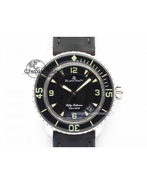 Fifty Fathoms SS Black ZF 1:1 Best Edition Black Dial On Sail Canvas Strap A2836 (Free Extra Strap)
