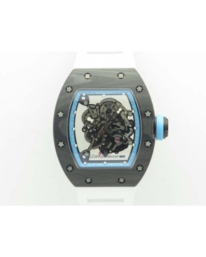 RM055 Carbon Case KVF Best Edition Skeleton Dial Blue Crown On White Rubber Strap MIYOTA8215