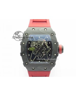 RM 035-01 Forged Carbon KVF Best Edition Black Skeleton Dial Red On Rubber Strap MIYOTA8215