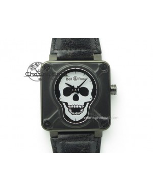 BR 01-92 Airborne Skull PVD Grey Dial On Black Leather Strap MIYOTA 9015 (Free Rubber Strap)