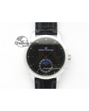 GP Moonphase SS Black Dial On Black Leather Strap On Cal.GP033MO