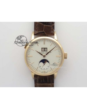 Saxonia 384.032 Moon Phase RG GF Maker Best Edition White Dial On Brown Leather Strap AL0865