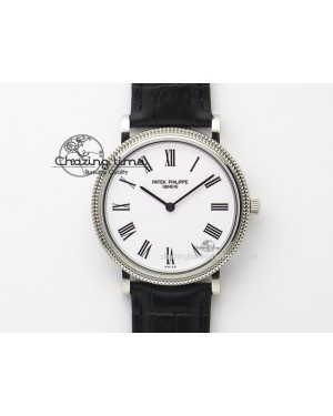 Calatrava Automatic SS SF Best Edition White Dial on Black Leather Strap A240(Micro-Rotor)