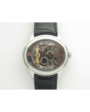Millennium Series 15350 SS V9F 1:1 Best Edition Skeletonal Dial On Black Leather Strap A4101