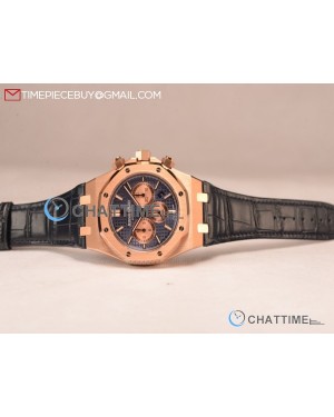 Audemars Piguet Royal Oak Chronograph Swiss Valjoux 7750 Rose Gold Case with Black Leather Strap Blue Dial and Gold Three Subdials 1:1 Original EF
